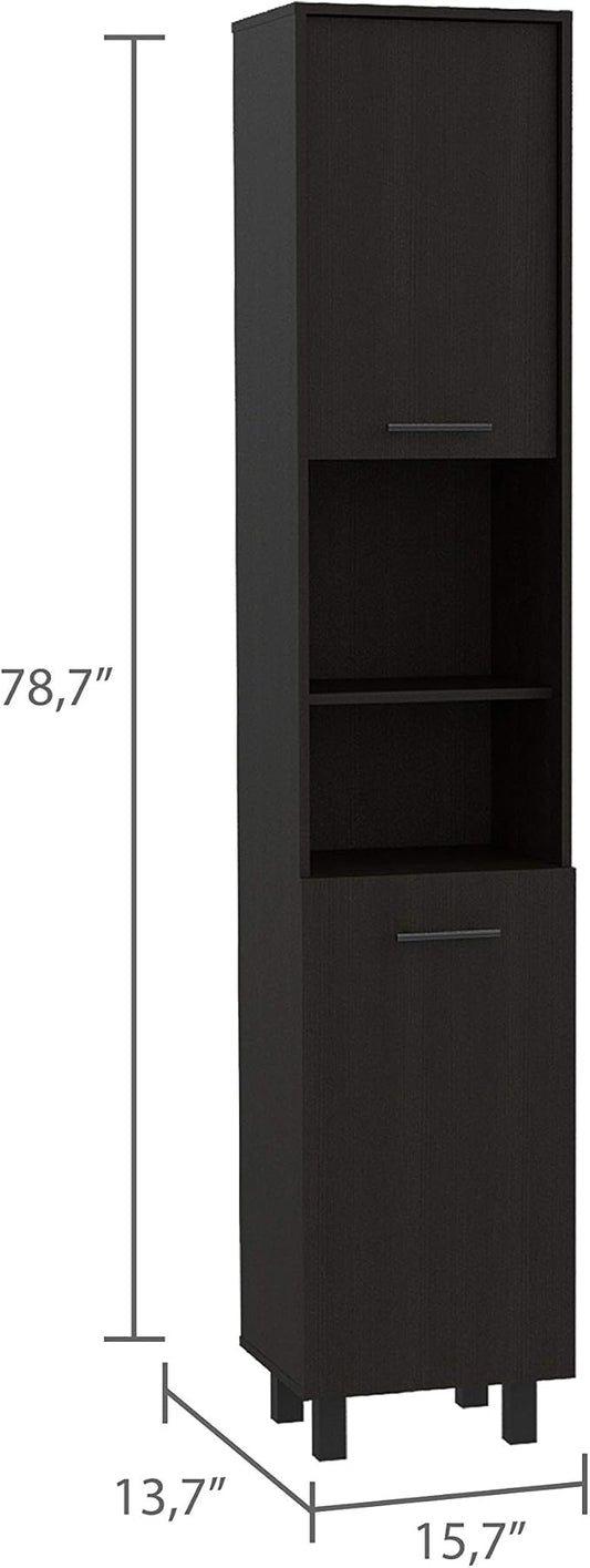 Modern Kitchen Pantry, Black Storage Cabinet with 2 Cabinets, 2 Doors and 2 Open Shelves, Easy to Maintain, for Dining Room