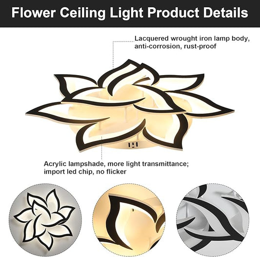 JAYMP 31.5" Flower Shaped Ceiling Light Dimmable Modern Ceiling Lamp Remote Control LED Lighting Fixture for Living Room Bedroom Dining Room (Black/10 Petals)