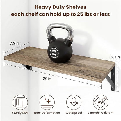Axeman 20 Inch Floating Shelves | 8 Inch Deep Grey Wall Shelves Set of 2 | 20''W x 8''D Rustic Grey Wood Shelves for Bathroom Living Room Bedroom Kitchen