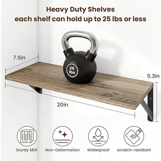 Axeman 20 Inch Floating Shelves | 8 Inch Deep Grey Wall Shelves Set of 2 | 20''W x 8''D Rustic Grey Wood Shelves for Bathroom Living Room Bedroom Kitchen