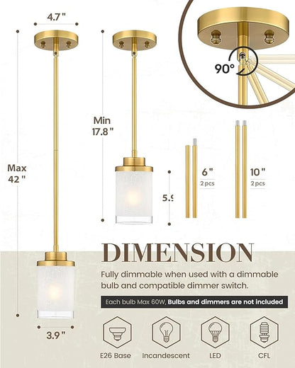 TENGXIN Modern Pendant Light for Kitchen Island, Brushed Gold Hanging Ceiling Light Fixture,Farmhouse Pendant Lighting for Dining Room Bedroom Bar Office,TXPLBG01