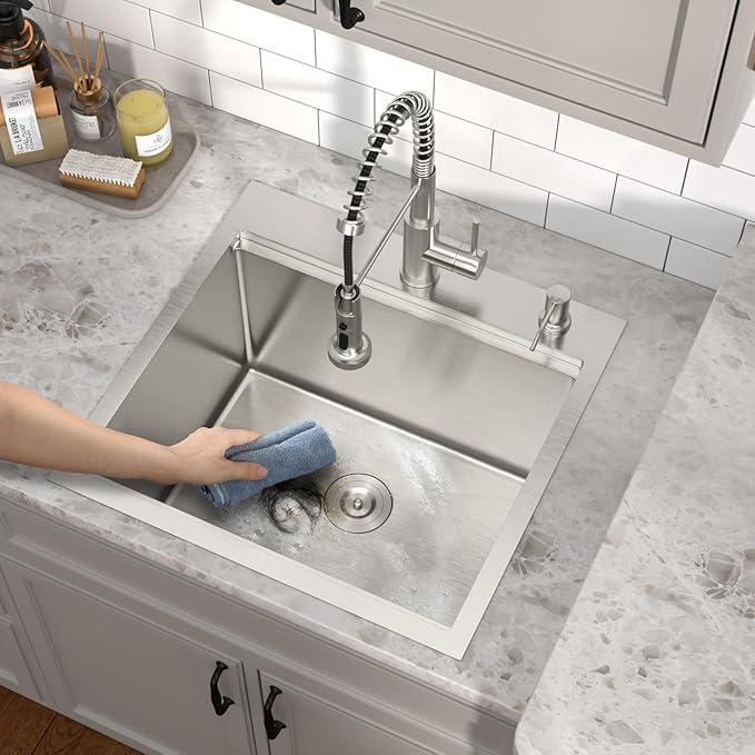 21 x 20 Inch Drop In Laundry Sink with Faucet, 12 Inch Deep 16 Gauge 304 Stainless Steel Utility Sink for Laundry Room, Garage, and Outdoor #TL-FDOE00085