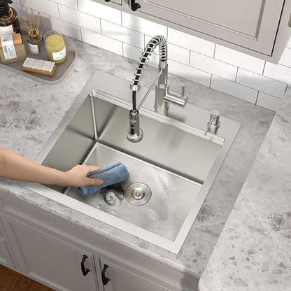 21 x 20 Inch Drop In Laundry Sink with Faucet, 12 Inch Deep 16 Gauge 304 Stainless Steel Utility Sink for Laundry Room, Garage, and Outdoor #TL-FDOE00085