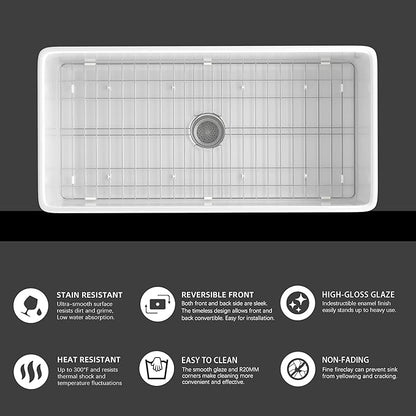 Miuara Farmhouse Sink 36 Inch - Extra Large Apron Front Kitchen Sink Reversible 36"x18"x10", Undermount Installation, Farm House ﻿Style Single Bowl, Solid Fireclay, Glossy White, for Kitchen