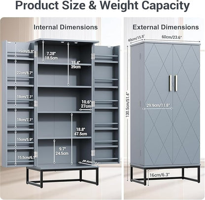 kepptory 51" Kitchen Pantry Storage Cabinet, Freestanding Pantry Cabinets with Doors andAdjustable Shelves, Buffet Cupboards Storage Cabinet for Home Office Use, DinningRoom(Grey)