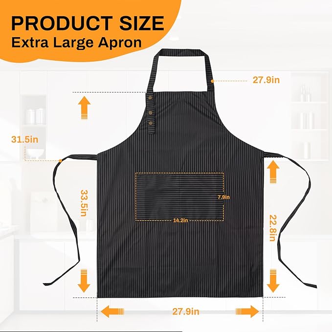 Adjustable Bib Apron Waterdrop Resistant with 2 Pockets Cooking Kitchen Aprons for Women Men Chef