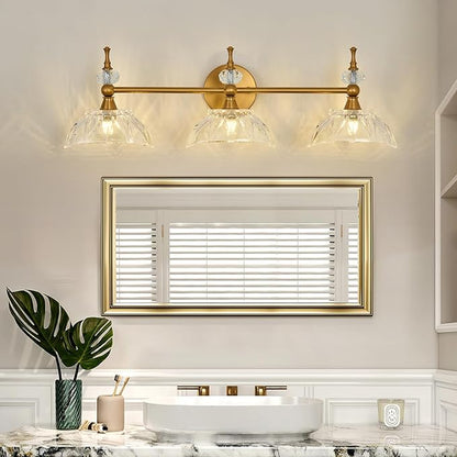 Vintage Bathroom Light Fixtures Gold Bathroom Vanity Light with Glass Shade G9 Bulb Wall Sconces Lighting for Bedroom Living Room Kitchen Hallway