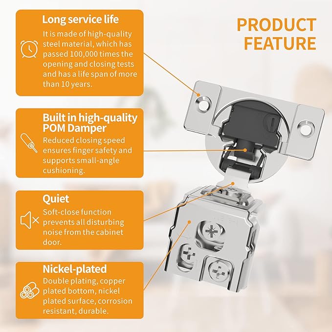 Chibery 10 Pack 1-3/8" Overlay 4D Soft Close Concealed Hinges for Face Frame Door, Adjustable Closing Speed, Smooth Slow Self Close Hinges, Satin Nickel, 105° Open Angle Stainless Steel Cabinet Hinges