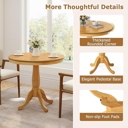 Giantex Round Dining Table for 2-4 People, 32" D X 30" H Wooden Kitchen Table with Spacious Tabletop, Pedestal Base, Leisure End Tables for Bar, Kitchen, Dining Room, Restaurant, Natural