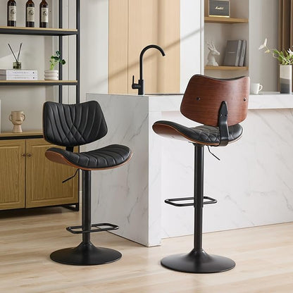 Modern Mid Century Adjustable Counter Height Leather Upholstered 360°Swivel Bar Chairs for Kitchen Island/Dining Room/Cafe, 2 Chair