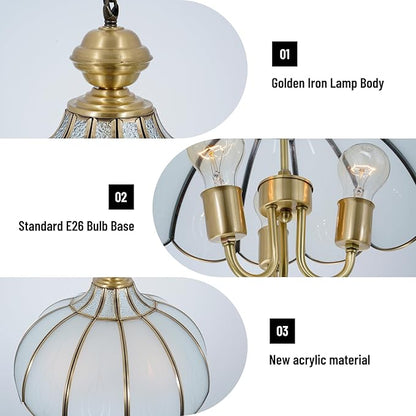 15" European-Style Palace Chandelier, 3-Light Vintage Gold Ceiling Light Fixture, Modern Gorgeous Metal Hanging Pendant Lamp for Farmhouse Dining Room Bedroom Kitchen Island