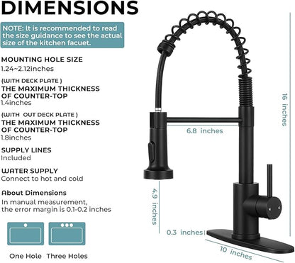 Kitchen Sink Faucet with Soap Dispenser,Commercial Single Handle Kitchen Faucets with Deck Plate (Matte Black)