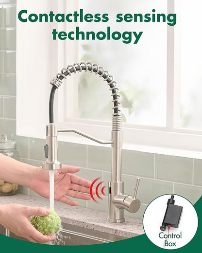 AIMADI Touchless Kitchen Faucet with Pull Down Sprayer,Brushed Nickel Motion Sensor Kitchen Sink Faucet,Smart Hands Free Stainless Steel Spring Faucets for Farmhouse RV Utility Sink,1 or 3 Hole