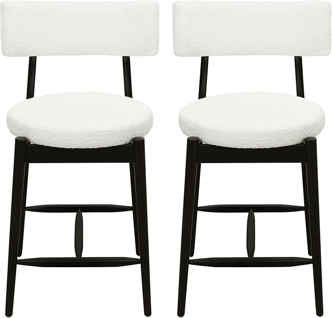 Modern Dining Chairs,Mid Century Counter Stool Set of 2 - Sturdy Rubber Wood Frame with Comfortable Fabric Cushion,Simple & Natural,Offering & Stylish for Kitchen Island, Room and Bedroom,BeigeBlack-B