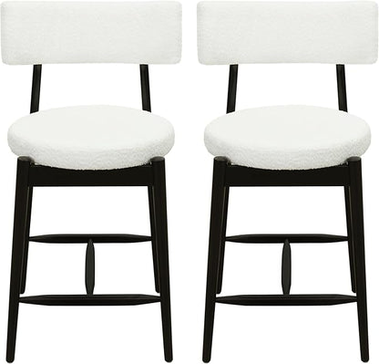 Modern Dining Chairs,Mid Century Counter Stool Set of 2 - Sturdy Rubber Wood Frame with Comfortable Fabric Cushion,Simple & Natural,Offering & Stylish for Kitchen Island, Room and Bedroom,BeigeBlack-B