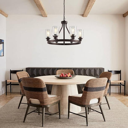 Lanhall 6-Light Farmhose Chandelier for Dining Room Light Fixture Oil Rubbed Bronze Kitchen Pendant Light Round Rustic Ceiling Hanging Lighting with Glass Globes Adjustable Height Metal E26