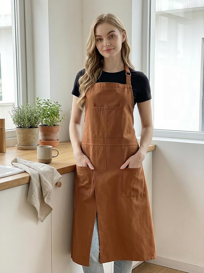 Molaxhome Split Apron with 3 Pockets,Unisex Pottery Apron with Adjustable Strap for Kitchen Ceramics