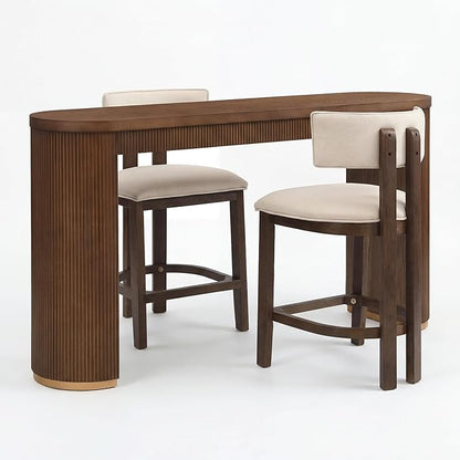 Christopher Knight Home Minso Bar Table and Chairs Set of 2, 3 Piece Bar Table Set with Upholstered Counter Stool, Rubberwood Counter Height Dining Set for 2, Walnut+Beige