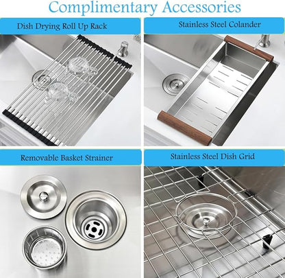 32 Inch Black Undermount Sink -Bokaiya 32x19 Undermount Kitchen Sink Deep Stainless Steel 18 Gauge Single Bowl Black Kitchen Sinks with Colander
