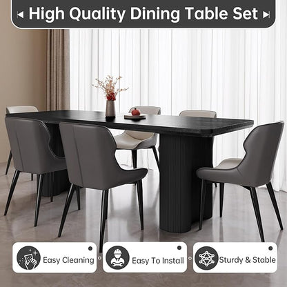Miuuod 79" Extra Large Kitchen & Dining Table Set,Dining Room Table Set for Big Family, 1 Console Table with 8 Chairs,Centre Desk with Upholstered PU Chairs,Home Furniture Rectangular Modern, Black