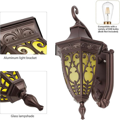 Outdoor Wall Light Fixtures, IP55 Waterproof Outside Wall Lantern Retro Exterior Wall Sconces Vintage Wall-Mounted Lights for Garage House Porch Doorway, E26 w/o Bulb