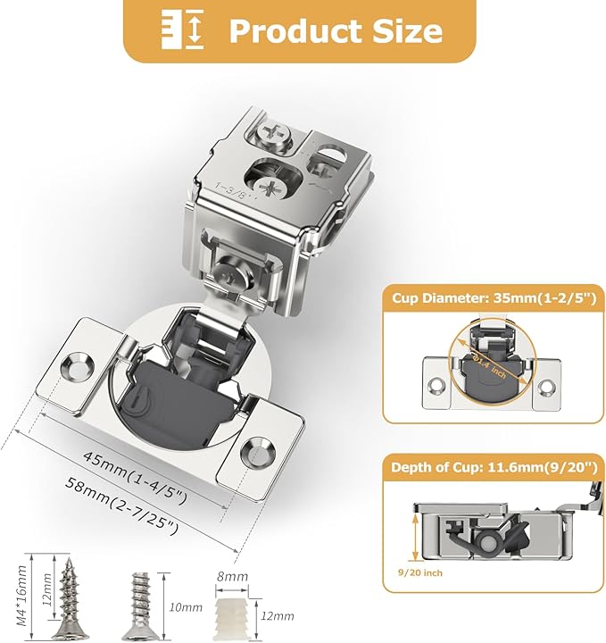 [Closing Speed Control] 20 Pack 1-3/8 Inch Overlay Soft Close Hinges for Face Frame Cabinet, 4D Adjustment, Stainless Steel Kitchen Cabinet Hardware, 105° Open Concealed Self Closing Hinge