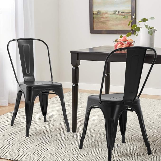 BestOffice 18 Inch Metal Chairs Set of 4 Metal Stackable Patio Seat Height Café Restaurant Dining Chairs Indoor Outdoor with Waterproof Tolix Side