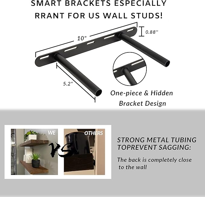BGMG Wood Floating Shelves for wall 12 inch Set of 2, Rustic Wooden Wall Mount Shelves for Bathroom Living Room Bedroom Kitchen Farmhouse -12x 6.7 x1.25 inch- Walnut Color