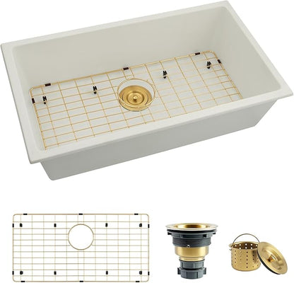 White Kitchen Sink,Granite Composite Undermount Kitchen Sink,Single Bowl Drop In Kitchen Sinks (31" X 18")