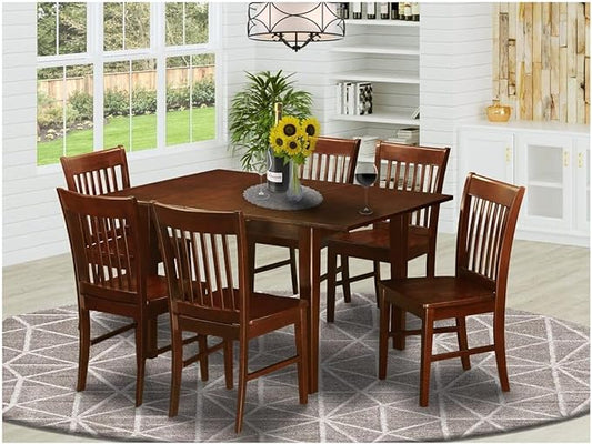 HomeStock 7 Piece Dining Table Set Consist of a Rectangle Dining Room Table with Leaf and 6 Wooden Seat Chairs, 32x60 Inch, Mahogany