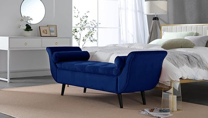 Modern Ottoman Bench with Storage, Upholstered Footstool for Bedroom Living Room Hallway, Bedside Pouf Toy Storage Ottoman Footrest, Versatile Storage Chest Bench Seat,Navy-Velvet