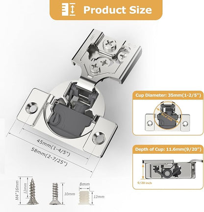 [Closing Speed Control] 50 Pack 3/8 Inch Overlay Soft Close Hinges for Face Frame Cabinet, 4D Adjustment, Stainless Steel Kitchen Cabinet Hardware, 105° Open Concealed Self Closing Hinge