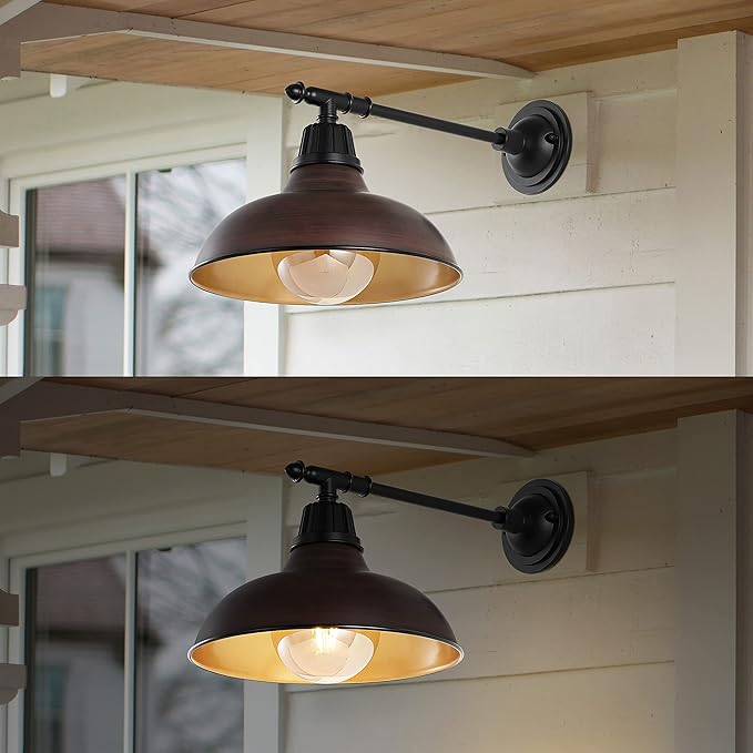 JONATHAN Y 12.25" 1-Light Wood Finish/Copper Industrial Farmhouse Outdoor Sconce, Iron Wall Light with LED Bulb, Metal Bowl Shade, Vintage Porch Lamp for Entryway Patio Kitchen (JYL7615G)