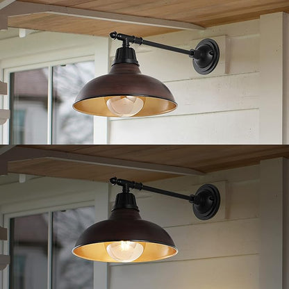 JONATHAN Y 12.25" 1-Light Wood Finish/Copper Industrial Farmhouse Outdoor Sconce, Iron Wall Light with LED Bulb, Metal Bowl Shade, Vintage Porch Lamp for Entryway Patio Kitchen (JYL7615G)