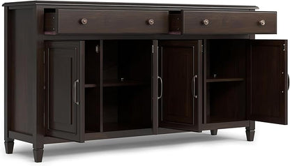SIMPLIHOME Connaught Buffet - 67 inch Wide Solid Wood 4 Door Sideboard Cabinet in Dark Chestnut Brown, Traditional Dining Room Storage for Kitchen or Living Room with 2 Drawers and Adjustable Shelves