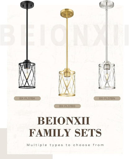 Beionxii Brushed Nickel Pendant Lights Kitchen Island, Glass Pendant Light Fixtures with Clear Glass and Rods, Kitchen Pendant Lighting Over Island for Sink, Dining Room, Entryway, BX-PL07BN
