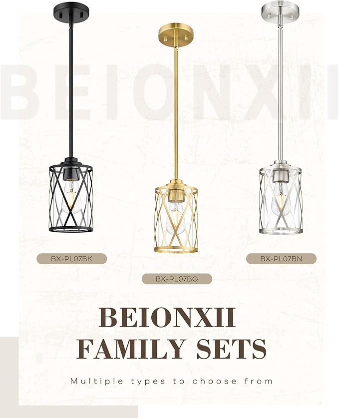 Beionxii Glass Pendant Lights Kitchen Island, Black Modern Kitchen Pendant Lighting Over Island, Farmhouse Industrial Cage Hanging Lighting with Clear Glass for Sink, Dining Room, BX-PL07BK