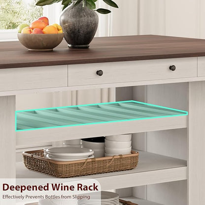 IDEALHOUSE 60" Wood Dining Table for 4-6, Counter Height Kitchen Table with Wine Rack and 2 Drawers, Open Shelves and Sturdy Legs, 4-Tier Stationary Kitchen Island for Dining Room and Kitchen