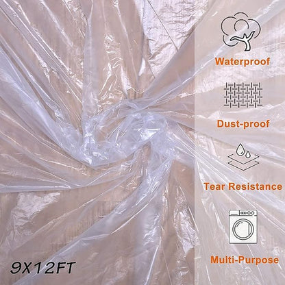 Plastic Drop Cloths for Painting, 10 Pcs 9x12ft Plastic Sheeting Tarp Waterproof Dustproof Almost Tear Resistance Multi-Purpose Furniture Cover Floor Wall Protection Film