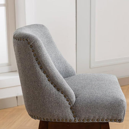 Comfortable Upholstered Swivel Bar Stool with Wooden Legs and Soft Fabric Seat for Kitchen Island or Home Bar Use (Gray + Wood+Fabric + Foam)