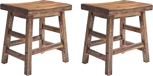 Alaterre Furniture Durango Set of 2 Industrial 20-Inch Wood Dining Stools – Rustic Farmhouse Style Solid Wood Backless Seats for Kitchen, Dining Table, or Extra Seating