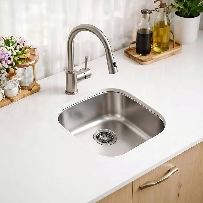 ORLANDO 18x18 Inch Undermount Kitchen Sink - 18 Gauge Stainless Steel Single Bowl Prep Sink for Compact Kitchen Sink & Kitchen Island with Basket Strainer