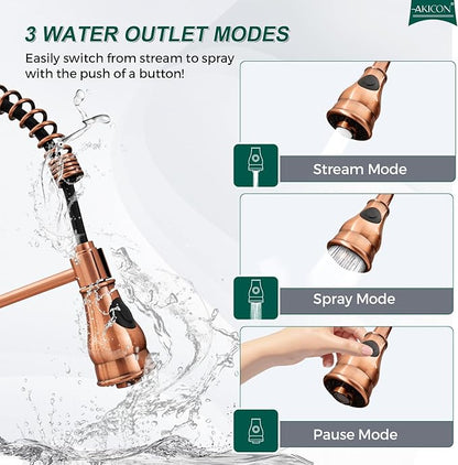 Akicon One-Handle Pre-Rinse Pull-Down Spring Copper Kitchen Faucet - Including 5Years Warranty Akicon …
