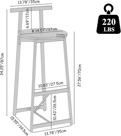 Kitchen Island Bar Chairs Set of 3 Metal Counter Barstools with Backrest for Dining Pub Room