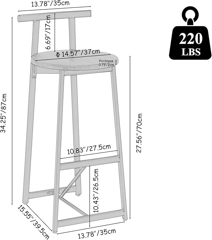 Kitchen Island Bar Chairs Set of 3 Metal Counter Barstools with Backrest for Dining Pub Room,for Living Room