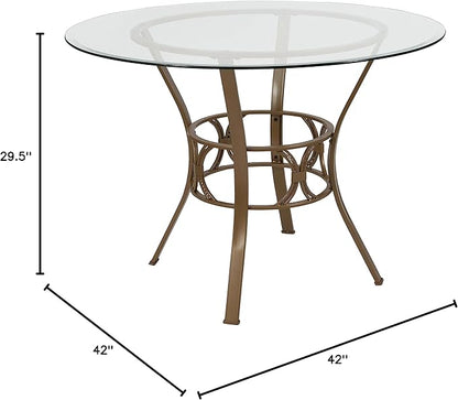 Flash Furniture Carlisle Round Glass Dining Table With Metal Frame 42'' Matte Gold