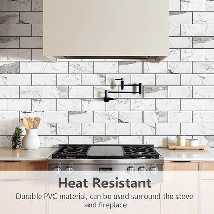 STICKGOO Subway Tile Peel and Stick Backsplash, Glossy White Marble PVC Self Adhesive Tile Backsplash, Stick on Tile for Kitchen and Bathroom(10 Sheets)