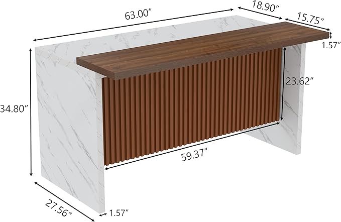 Gyfimoie 63" Large Imitation Marble Bar Table,Island Table with LED Lights,Mordern Marble Stripes Dining Table with Grille Design for Home Kitchen, Living Room, Balcony, Basement(White)