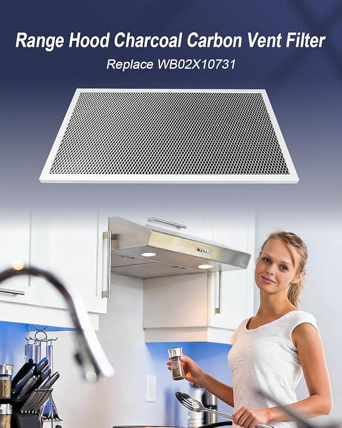Range Hood Charcoal Carbon Vent Filter Replacement, Activated Carbon Air Filter for Ductless Kitchen Use, Aluminum Frame, 9 x 16 x 0.37 Inches, 2 Pack