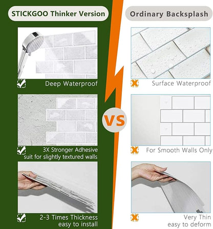 STICKGOO 10-Sheet Subway Tiles Peel and Stick Backsplash, Cinderella Grey Marble Look Stick on Tiles Kitchen Backsplash (Thicker Design)